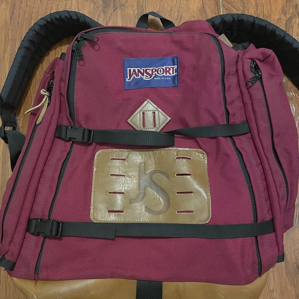 Vintage JanSport Burgundy and Tan Backpack made in USA from 90s